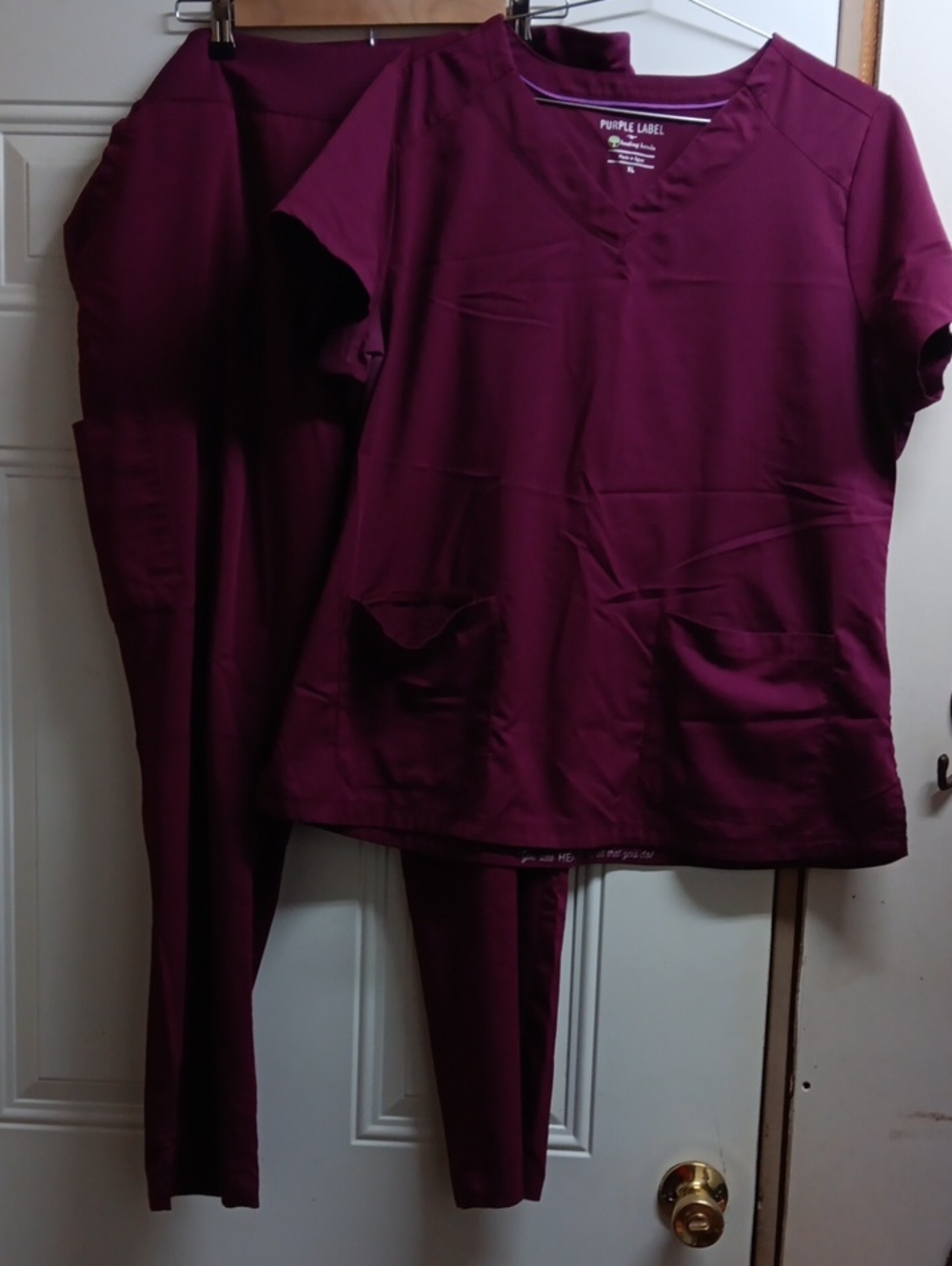 healing hands Plum Straight-Leg Yoga Scrub Pants & Top Set